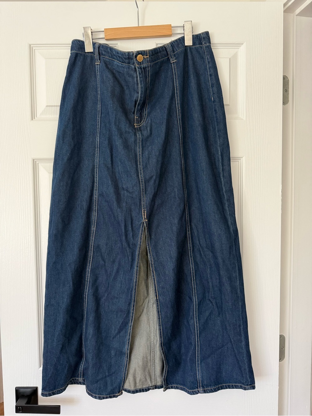 Velvet Heart Dark Blue Denim Maxi Skirt with Front Slit